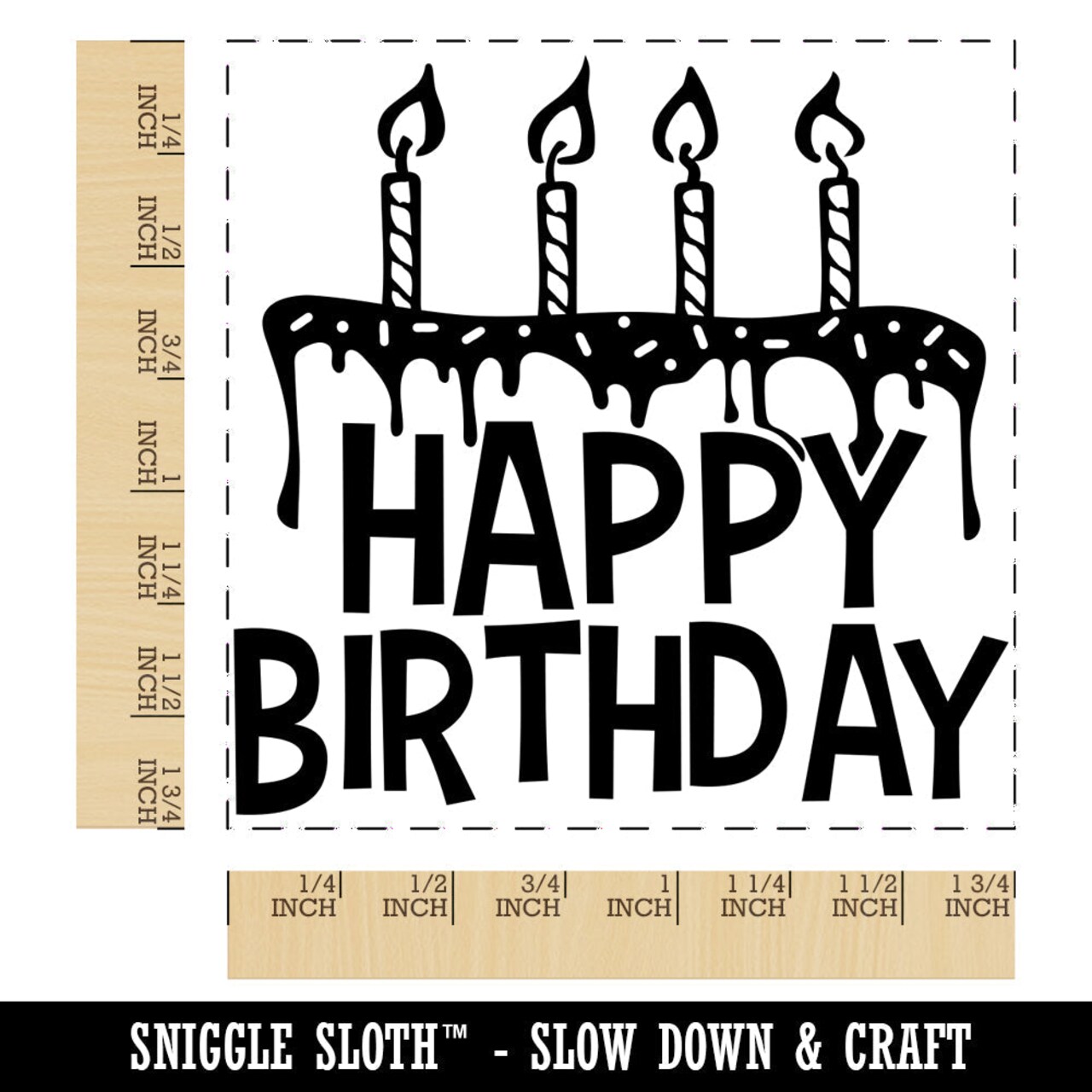 Happy Birthday Cake with Candles Square Rubber Stamp for Stamping Crafting